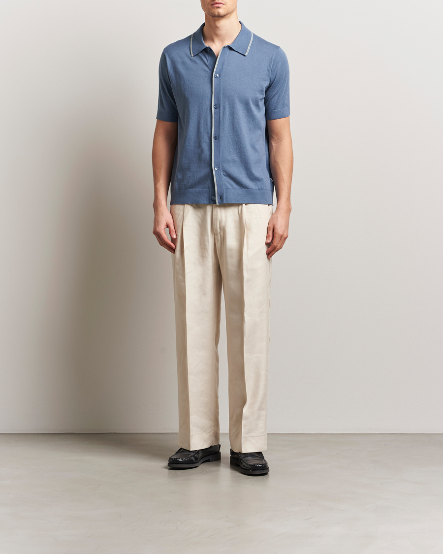 Herr | Skjortor | NN07 | Nolan Paspoal Knitted Short Sleeve Shirt Bering Blue
