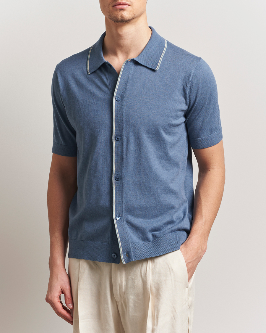 Herr | Skjortor | NN07 | Nolan Paspoal Knitted Short Sleeve Shirt Bering Blue