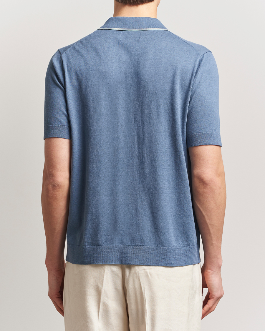 Herr | Skjortor | NN07 | Nolan Paspoal Knitted Short Sleeve Shirt Bering Blue