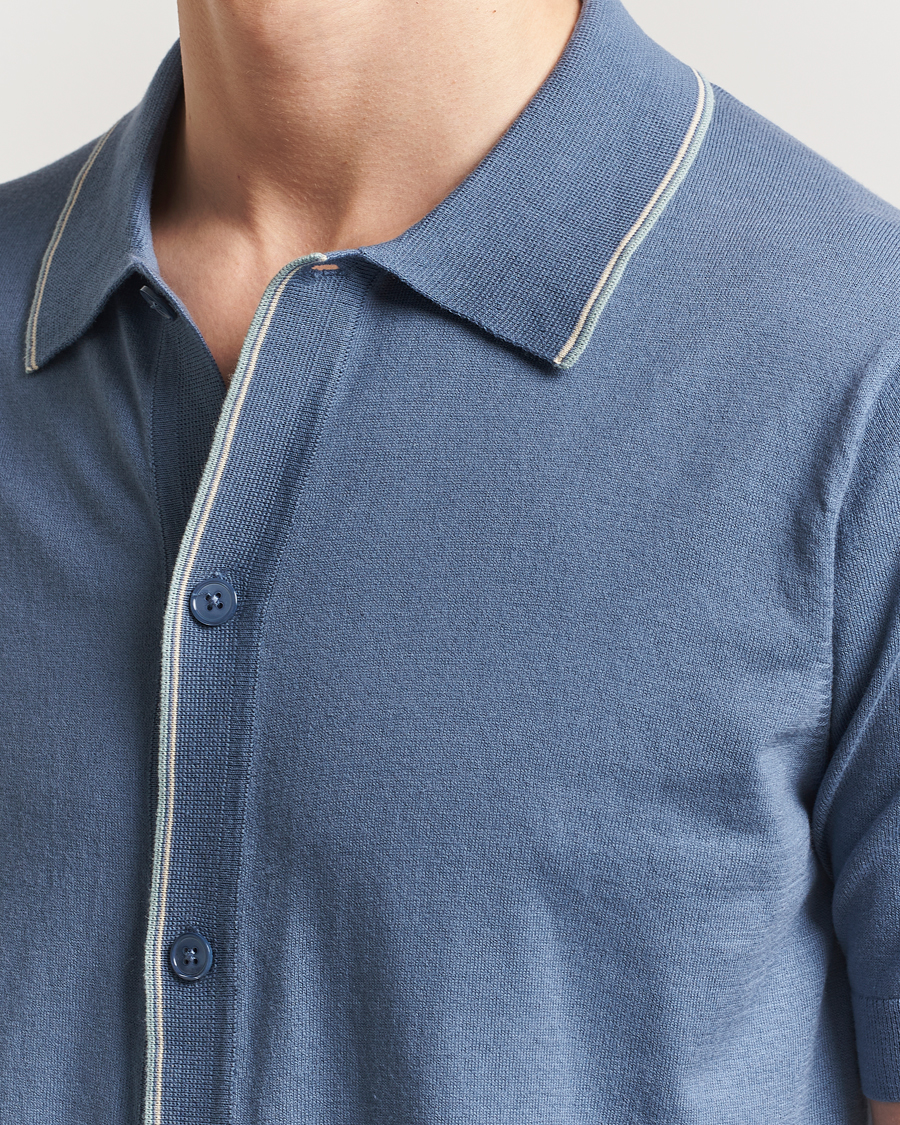 Herr | Skjortor | NN07 | Nolan Paspoal Knitted Short Sleeve Shirt Bering Blue