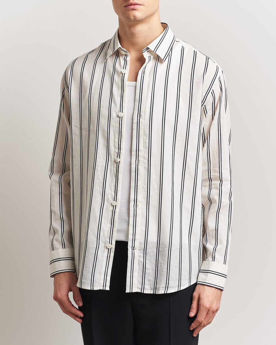 Herr | Skjortor | NN07 | Freddy Striped Cotton/Linen Shirt White/Black