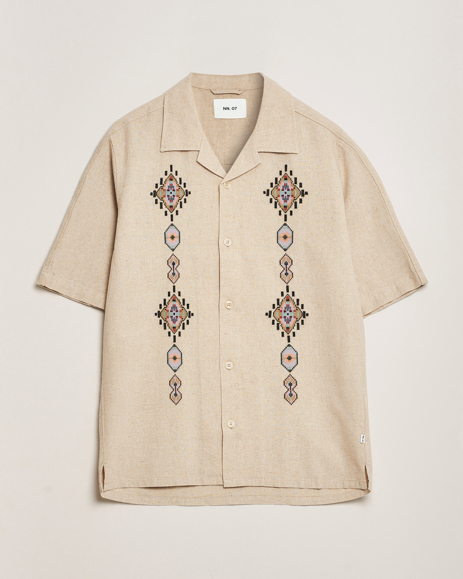 Herr | Skjortor | NN07 | Ole Printed Short Sleeve Shirt Oat