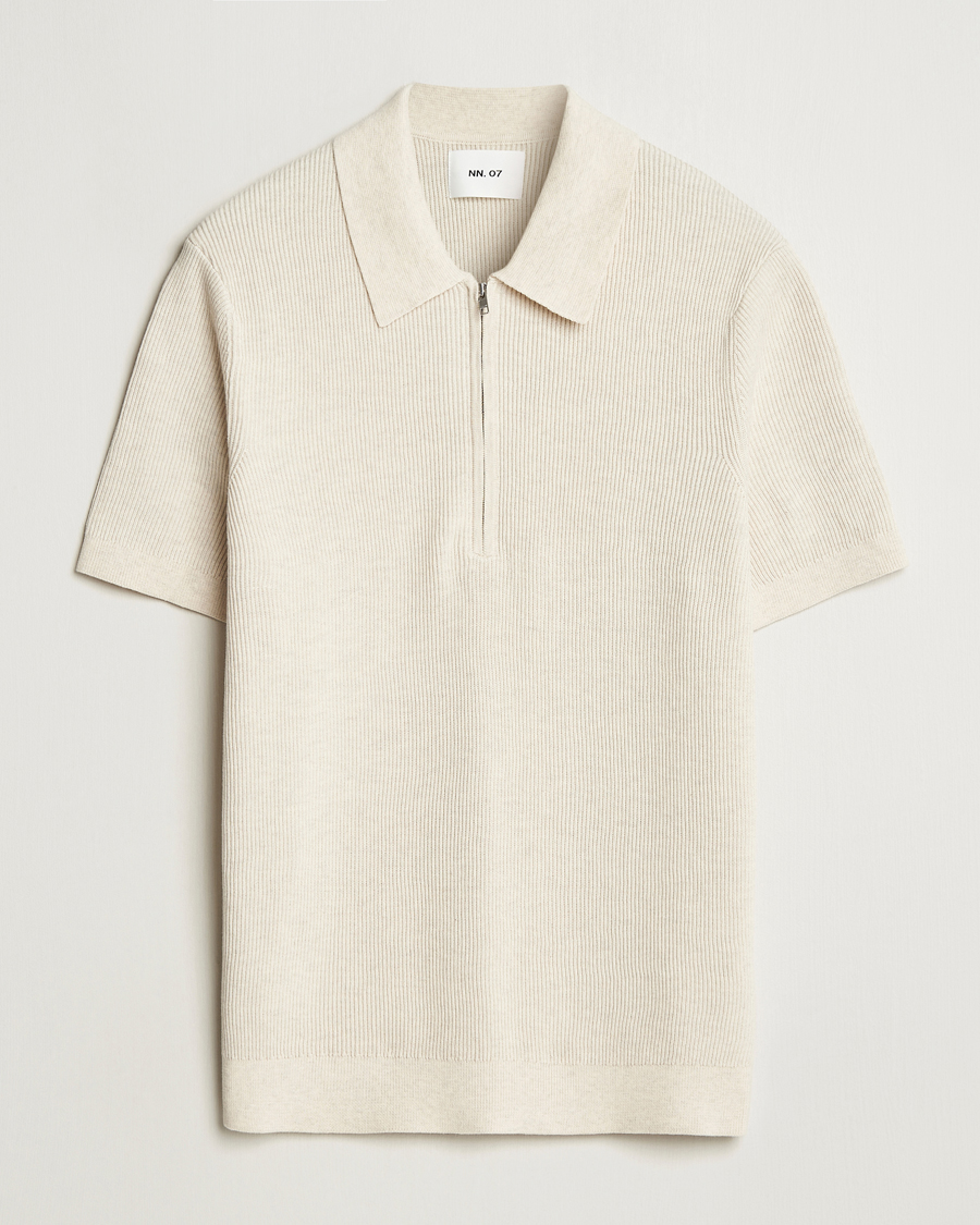 Herr | Pikéer | NN07 | Hansie Half Zip Knitted Polo Ivory