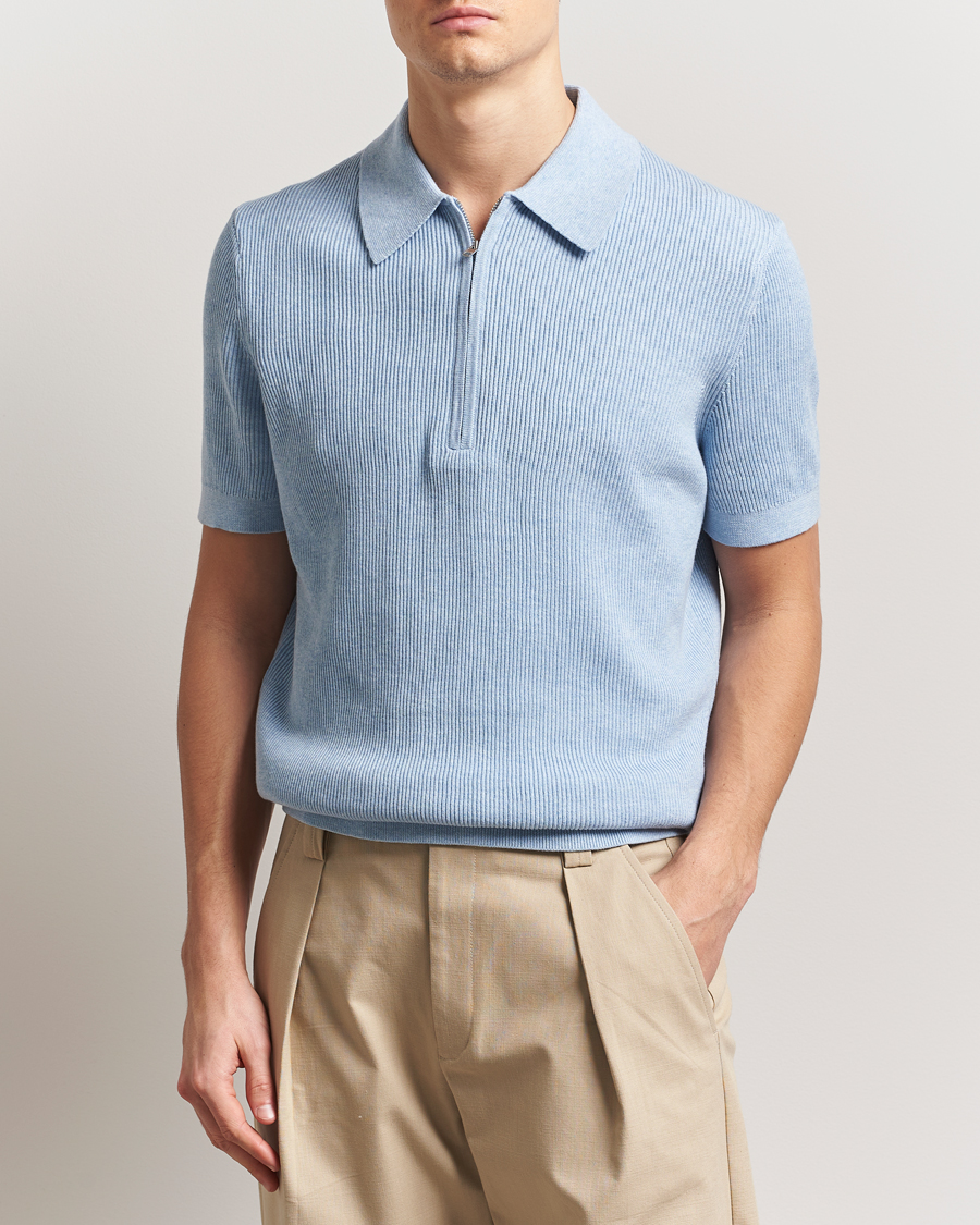Herr | Pikéer | NN07 | Hansie Half Zip Knitted Polo Cerulan Blue