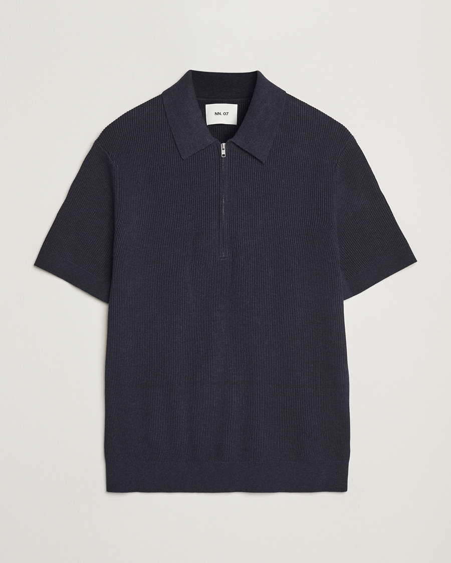 Herr | Pikéer | NN07 | Hansie Half Zip Knitted Polo Navy Melange