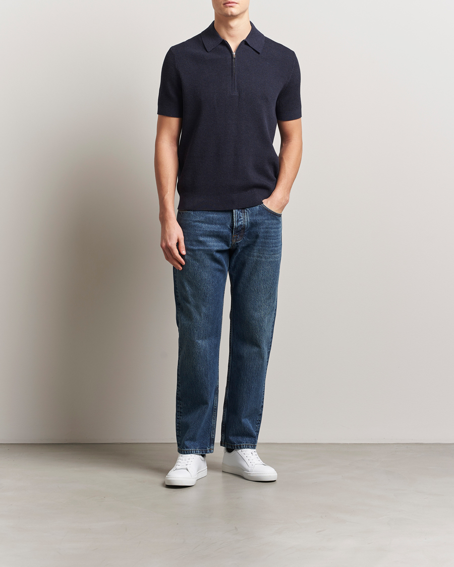 Herr | Pikéer | NN07 | Hansie Half Zip Knitted Polo Navy Melange