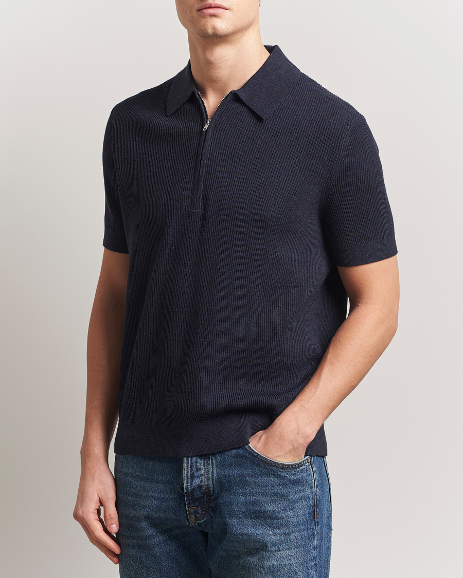 Herr | Pikéer | NN07 | Hansie Half Zip Knitted Polo Navy Melange