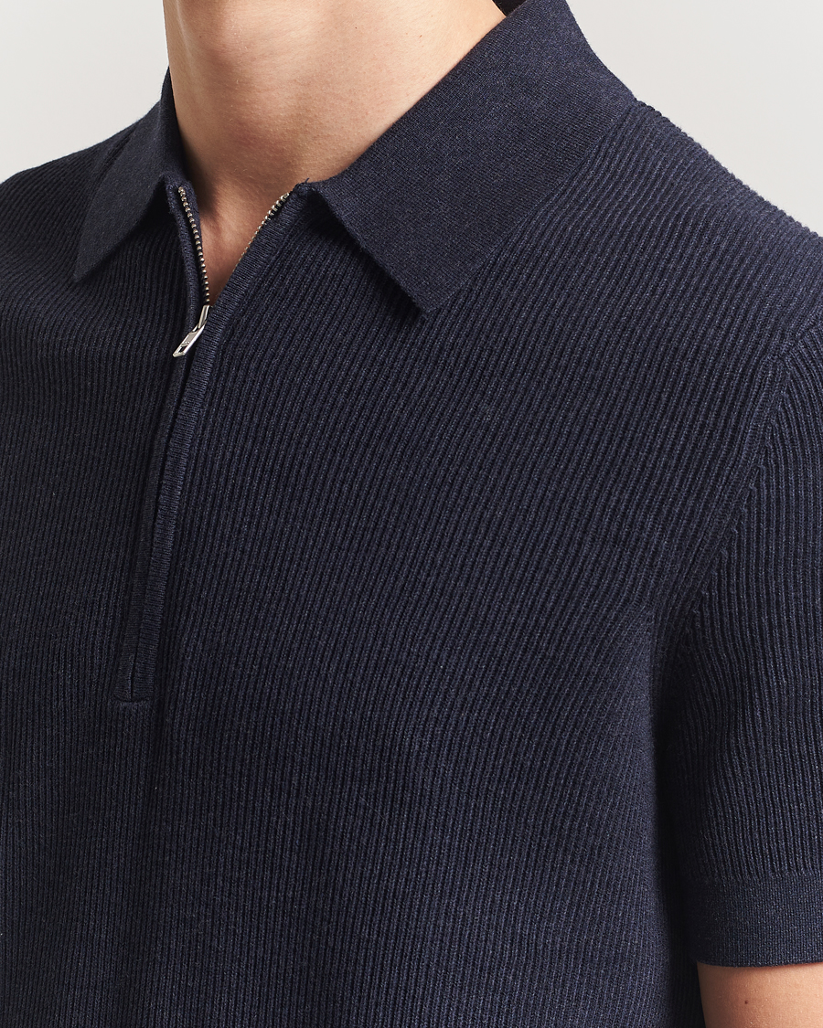Herr | Pikéer | NN07 | Hansie Half Zip Knitted Polo Navy Melange