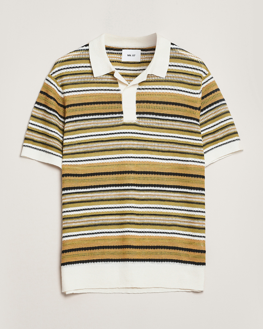 Herr | Pikéer | NN07 | Noam Striped Knitted Polo Evergreen