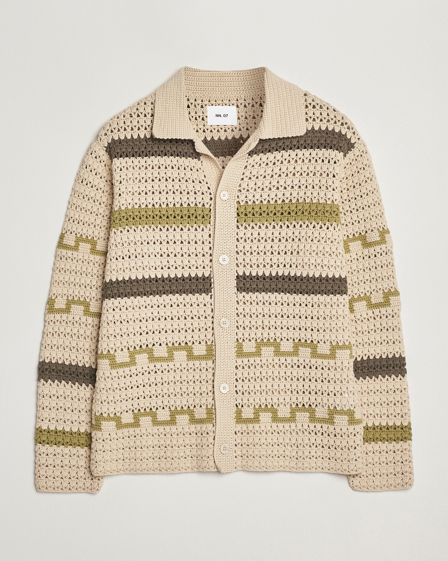 Herr | Tröjor | NN07 | Frank Crochet Knitted Cardigan Oat