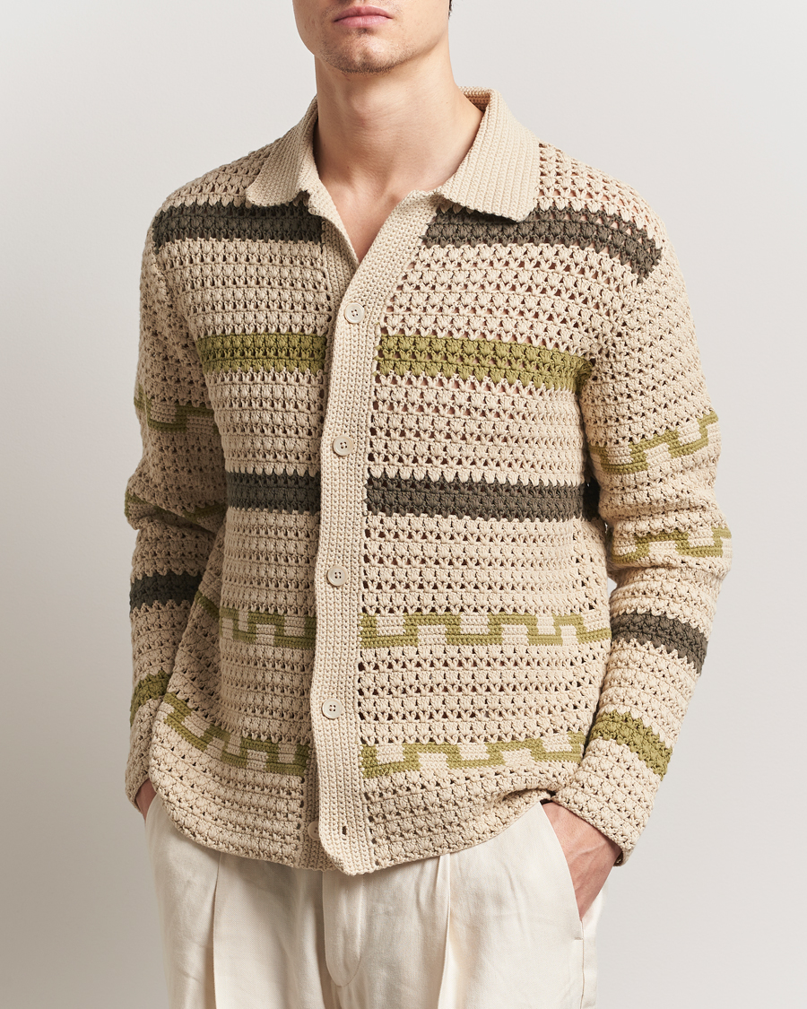 Herr | Tröjor | NN07 | Frank Crochet Knitted Cardigan Oat