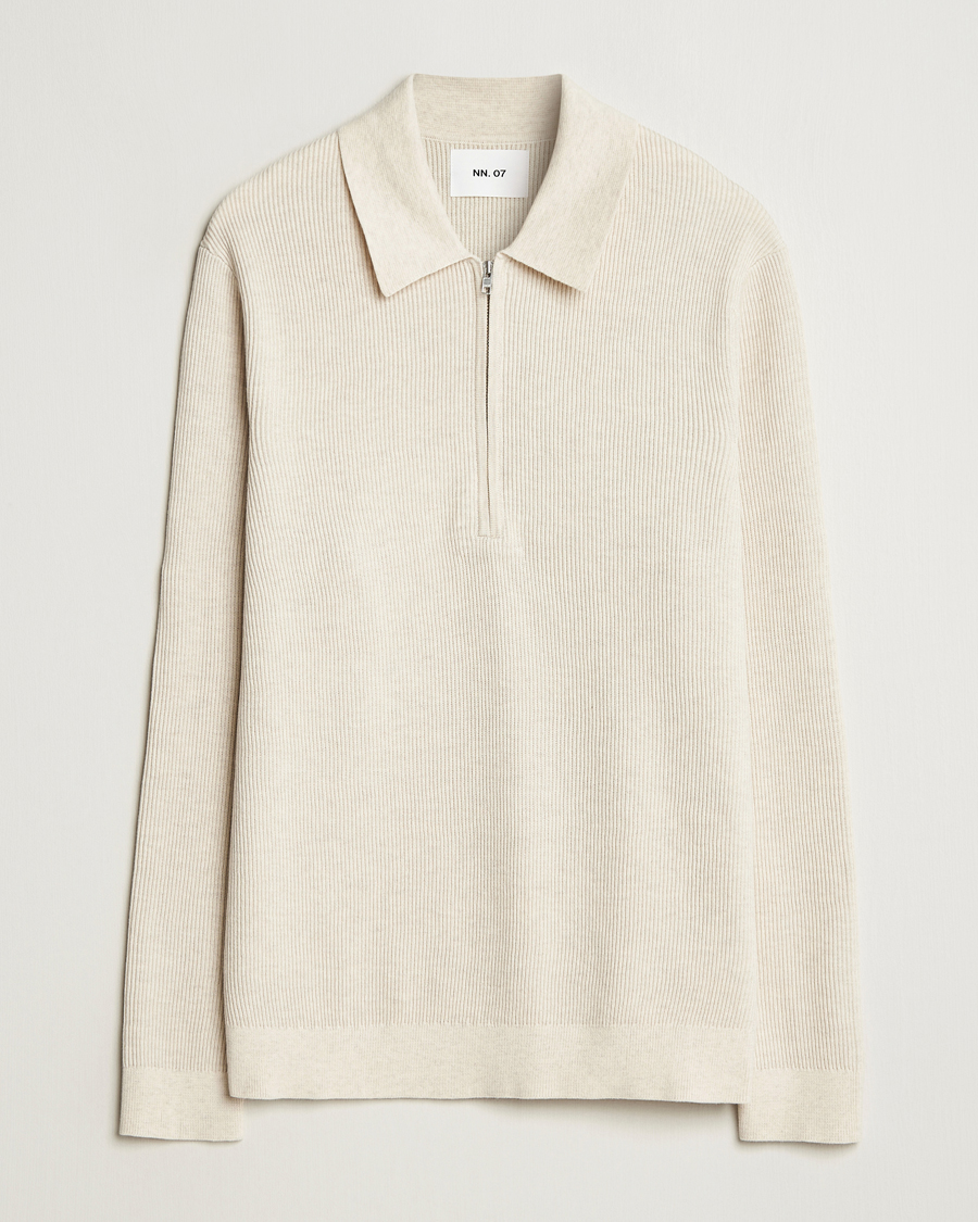 Herr | Tröjor | NN07 | Hansie Ribbed Knitted Half Zip Ivory