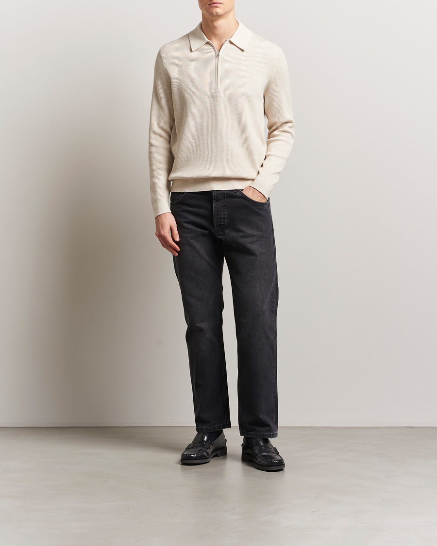 Herr | Tröjor | NN07 | Hansie Ribbed Knitted Half Zip Ivory
