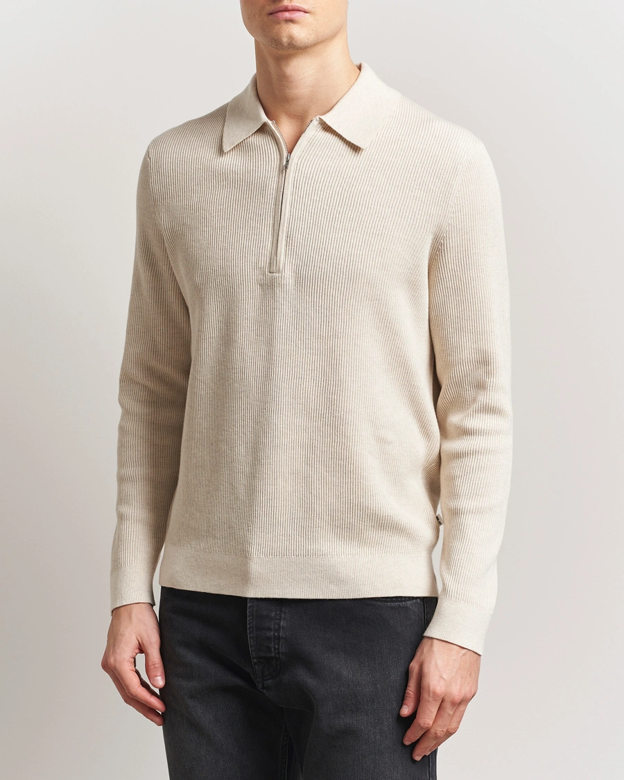 Herr | Tröjor | NN07 | Hansie Ribbed Knitted Half Zip Ivory
