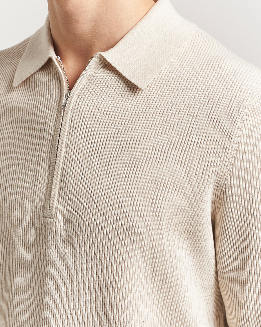 Herr | Tröjor | NN07 | Hansie Ribbed Knitted Half Zip Ivory