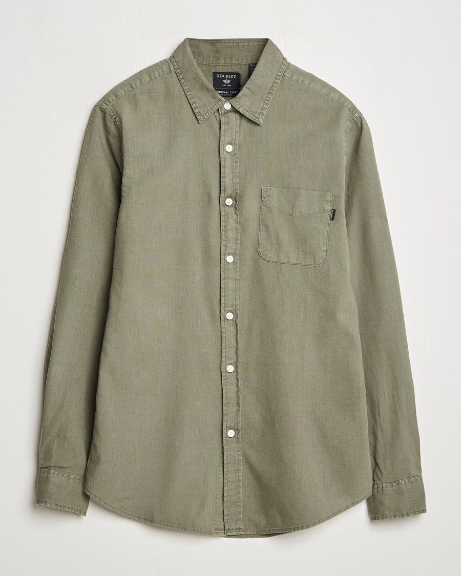 Herr | Skjortor | Dockers | Slim Linen/Cotton Shirt Teal Leaf
