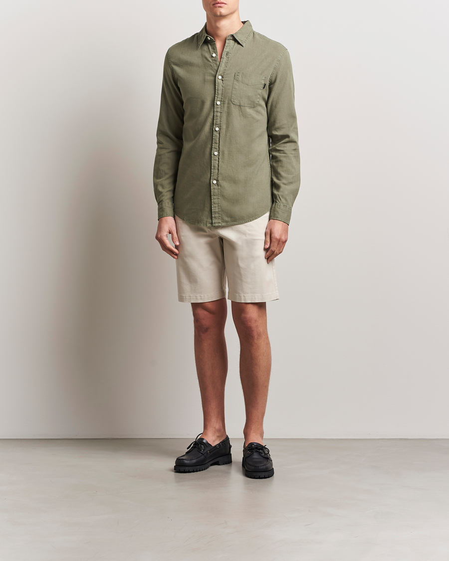 Herr | Skjortor | Dockers | Slim Linen/Cotton Shirt Teal Leaf