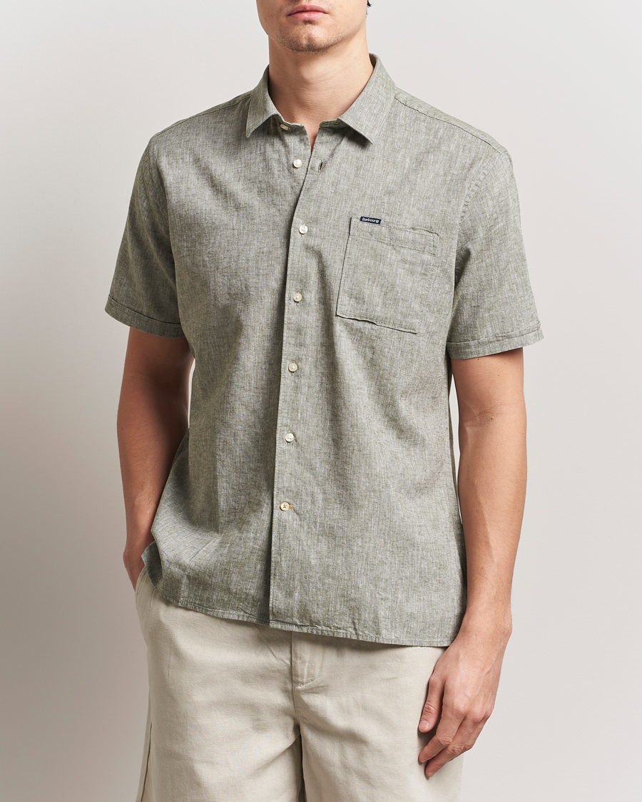 Herr | Skjortor | Barbour Lifestyle | Nelson Short Sleeve Linen/Cotton Shirt Bleached Olive