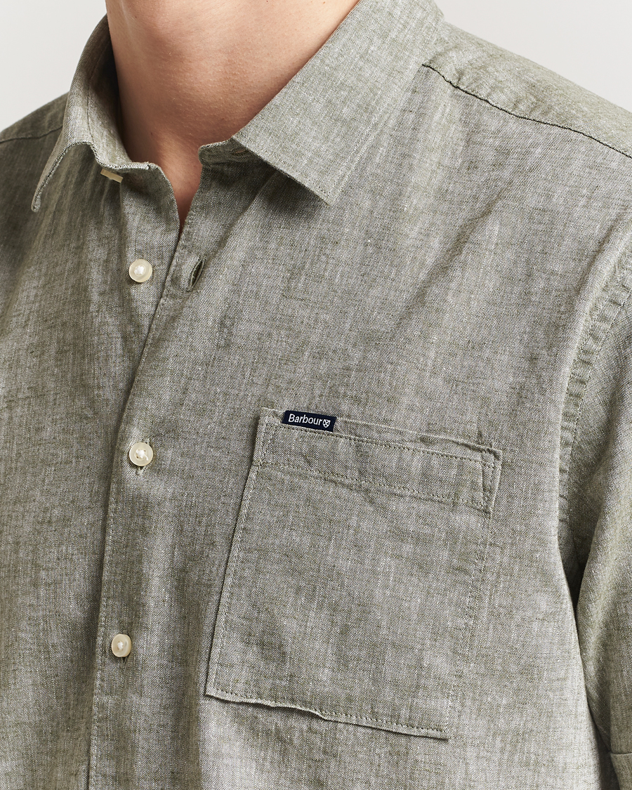 Herr | Skjortor | Barbour Lifestyle | Nelson Short Sleeve Linen/Cotton Shirt Bleached Olive