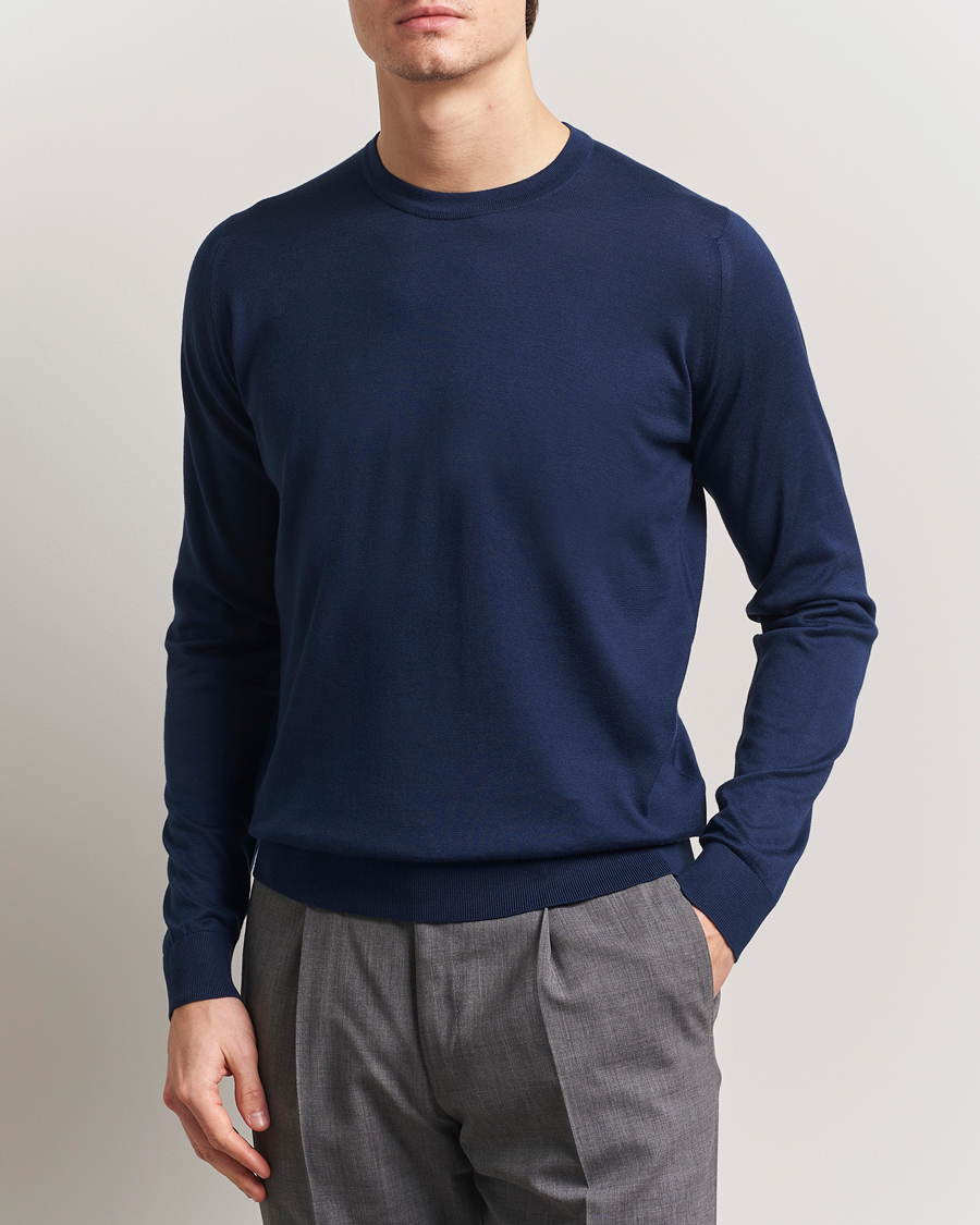 Herr | Tröjor | John Smedley | Rowland Sea Island Crew Neck Pullover French Navy
