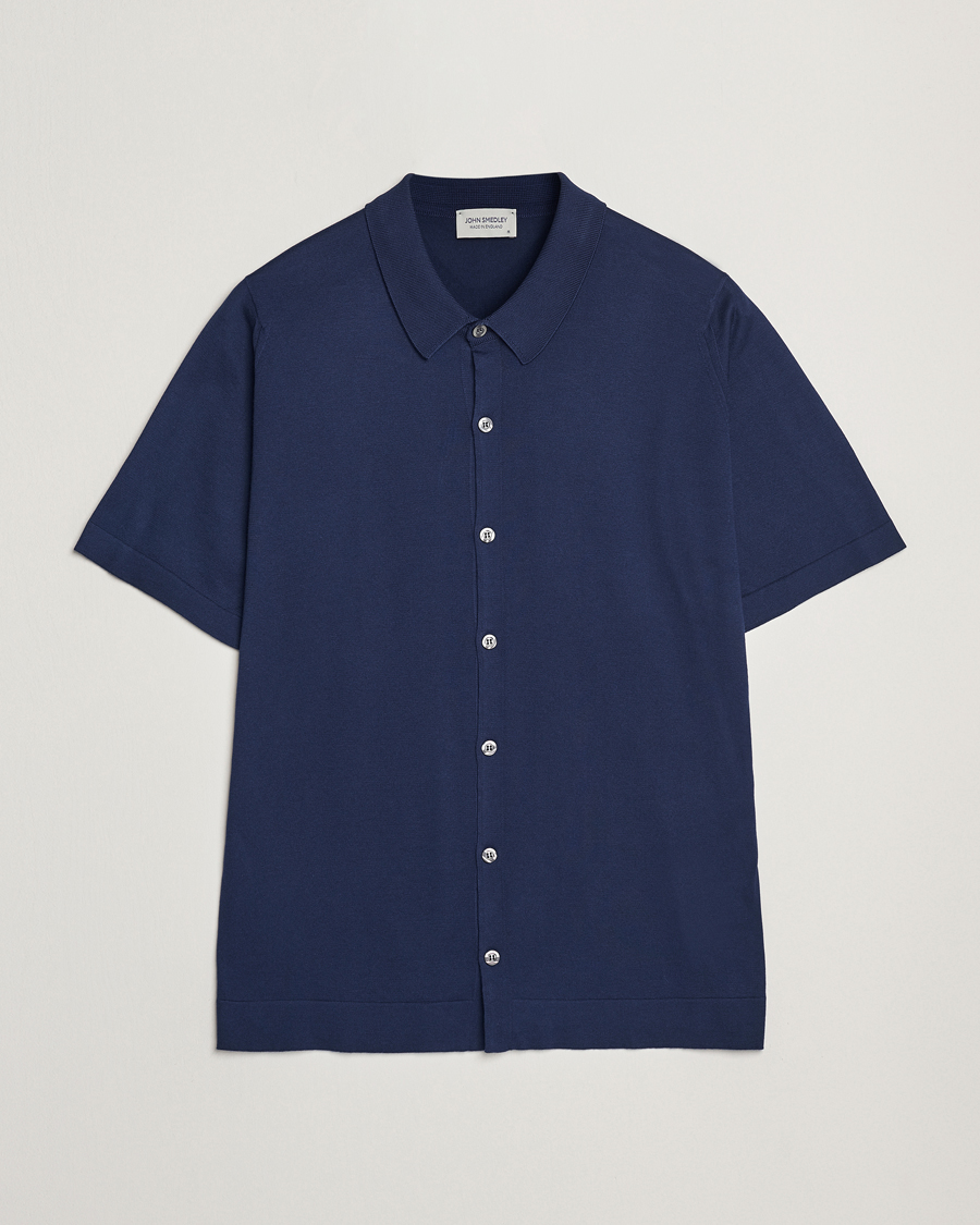 Herr | Skjortor | John Smedley | Folke Sea Island Knitted Polo French Navy