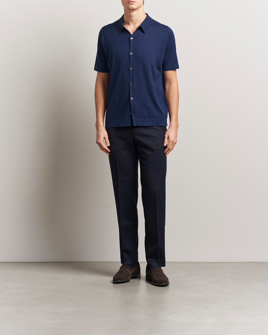 Herr | Skjortor | John Smedley | Folke Sea Island Knitted Polo French Navy