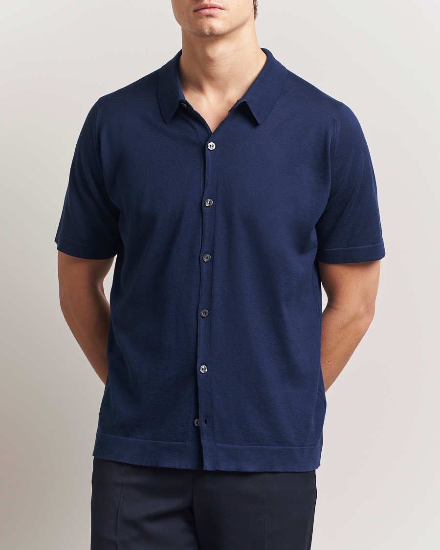 Herr | Skjortor | John Smedley | Folke Sea Island Knitted Polo French Navy