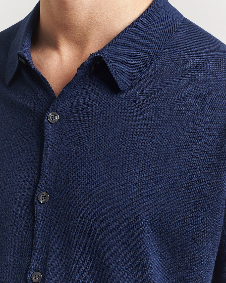 Herr | Skjortor | John Smedley | Folke Sea Island Knitted Polo French Navy