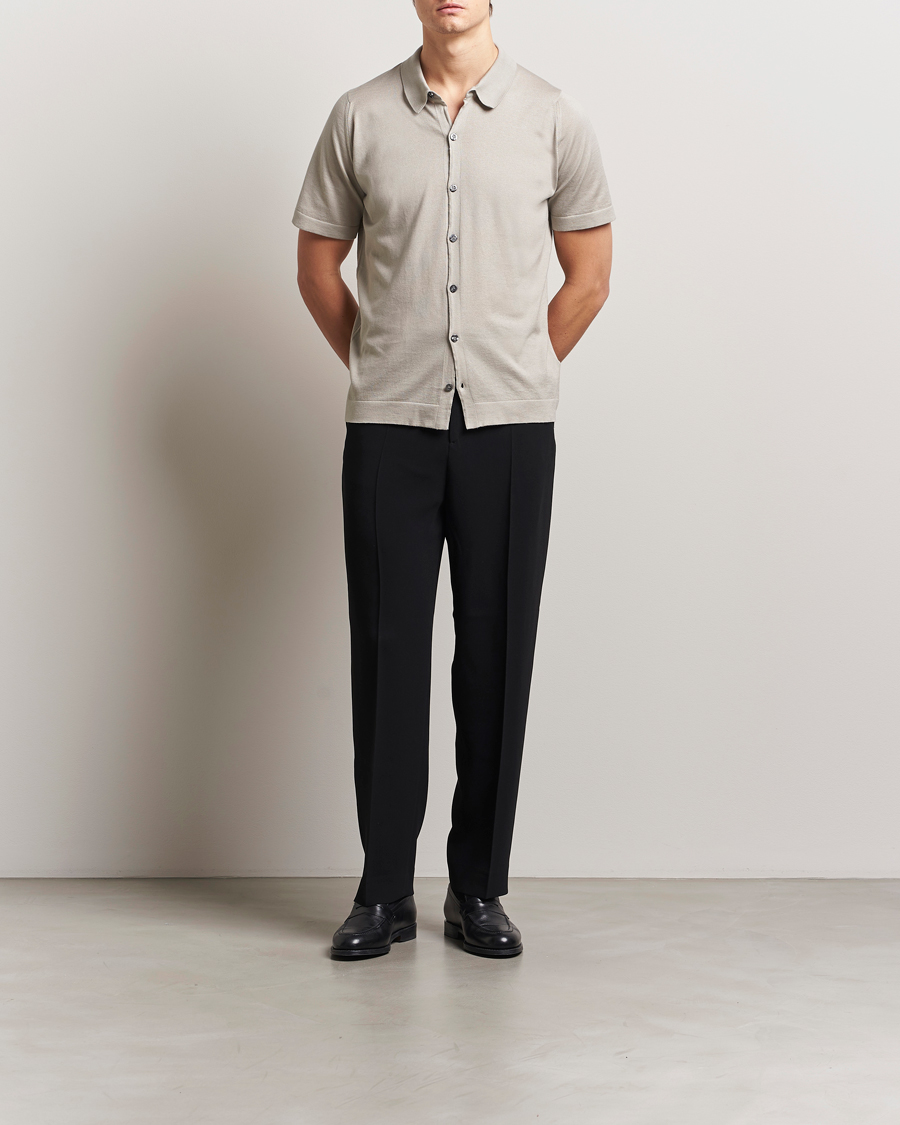 Herr | Skjortor | John Smedley | Folke Sea Island Knitted Polo Parchment