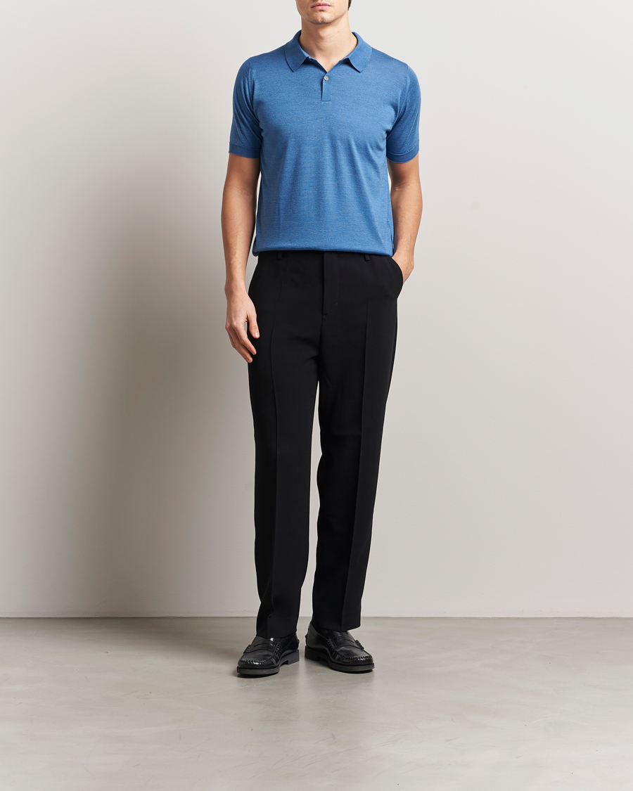Herr | Pikéer | John Smedley | Leyburn Merino/Sea Island Cotton Polo Ocean Blue