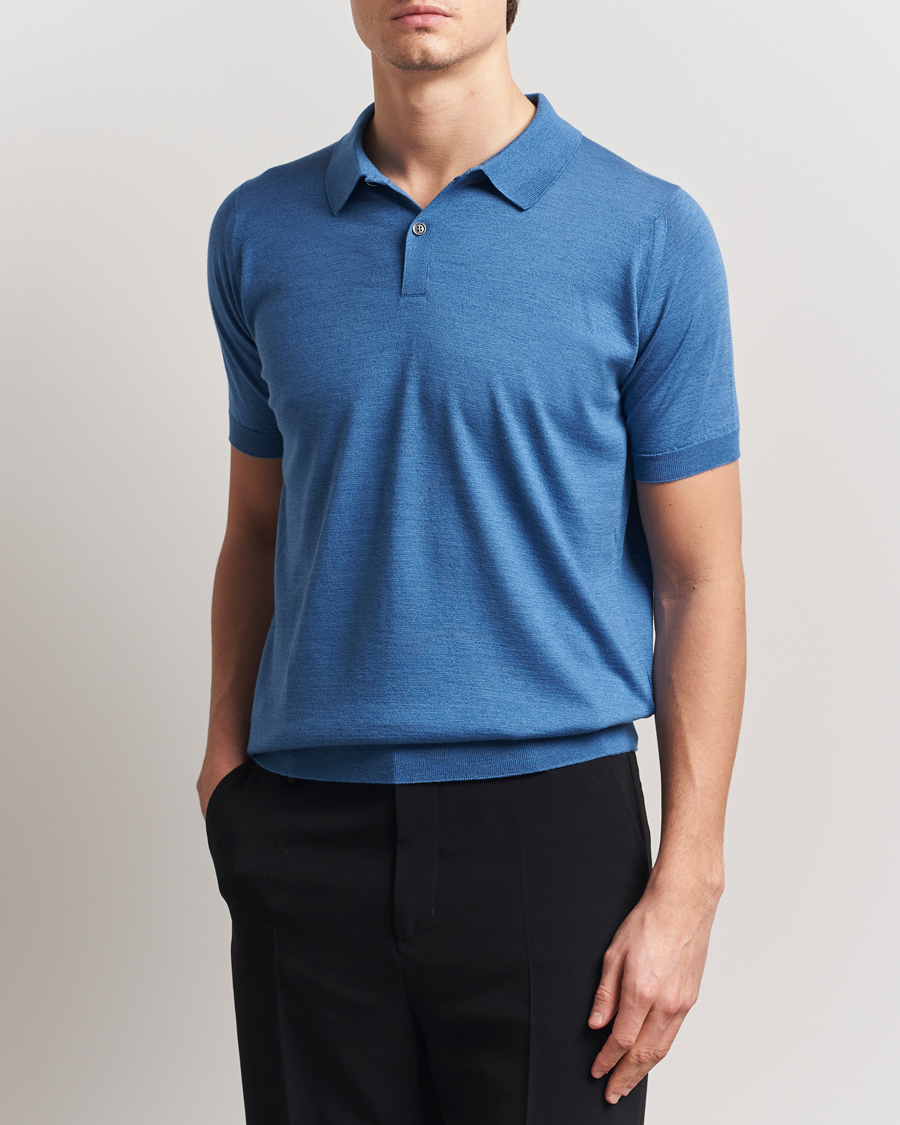 Herr | Pikéer | John Smedley | Leyburn Merino/Sea Island Cotton Polo Ocean Blue