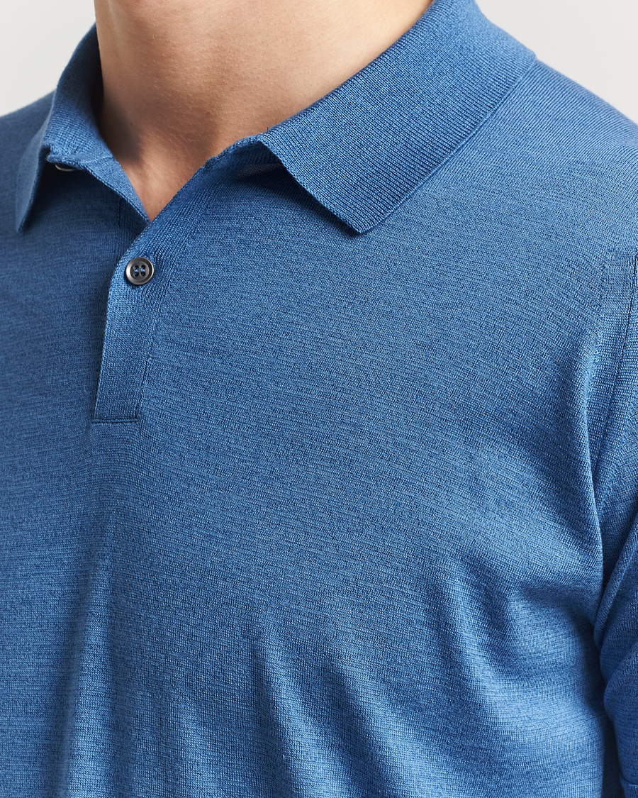 Herr | Pikéer | John Smedley | Leyburn Merino/Sea Island Cotton Polo Ocean Blue