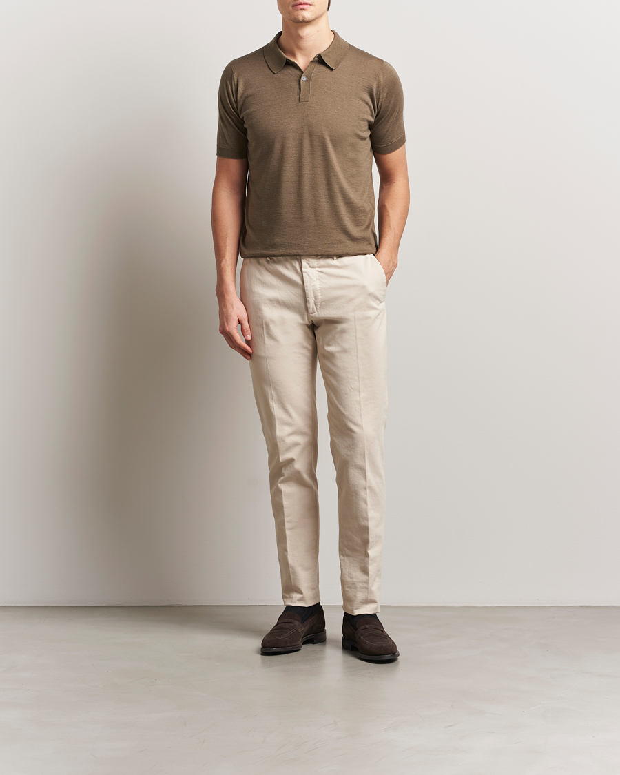 Herr | Pikéer | John Smedley | Leyburn Merino/Sea Island Cotton Polo Sepia Green