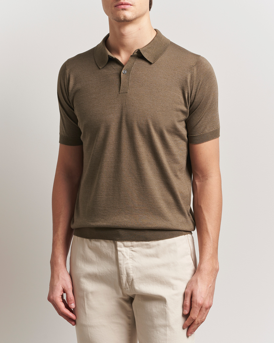 Herr | Pikéer | John Smedley | Leyburn Merino/Sea Island Cotton Polo Sepia Green