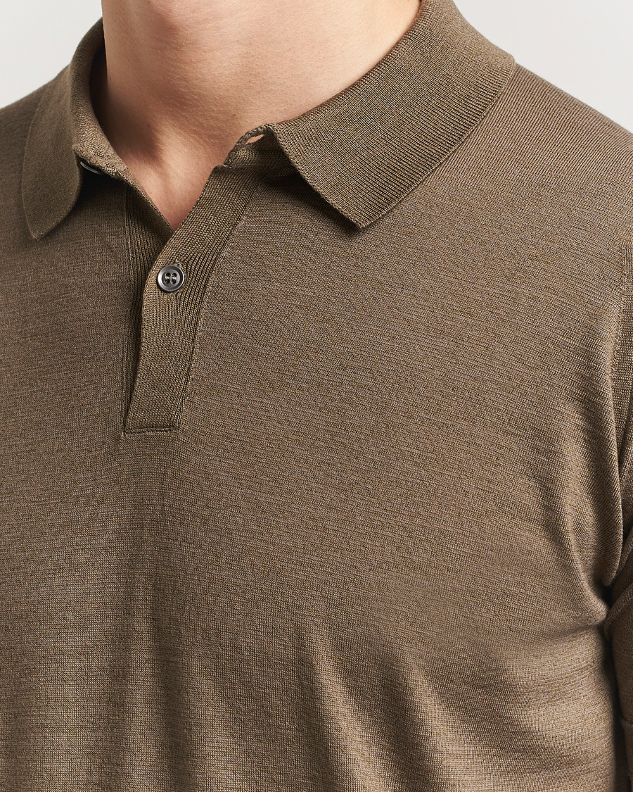 Herr | Pikéer | John Smedley | Leyburn Merino/Sea Island Cotton Polo Sepia Green