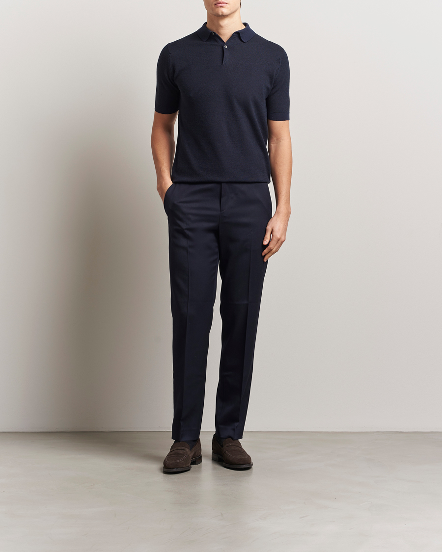 Herr | Pikéer | John Smedley | 14 Singular Textured Polo Midnight/Black
