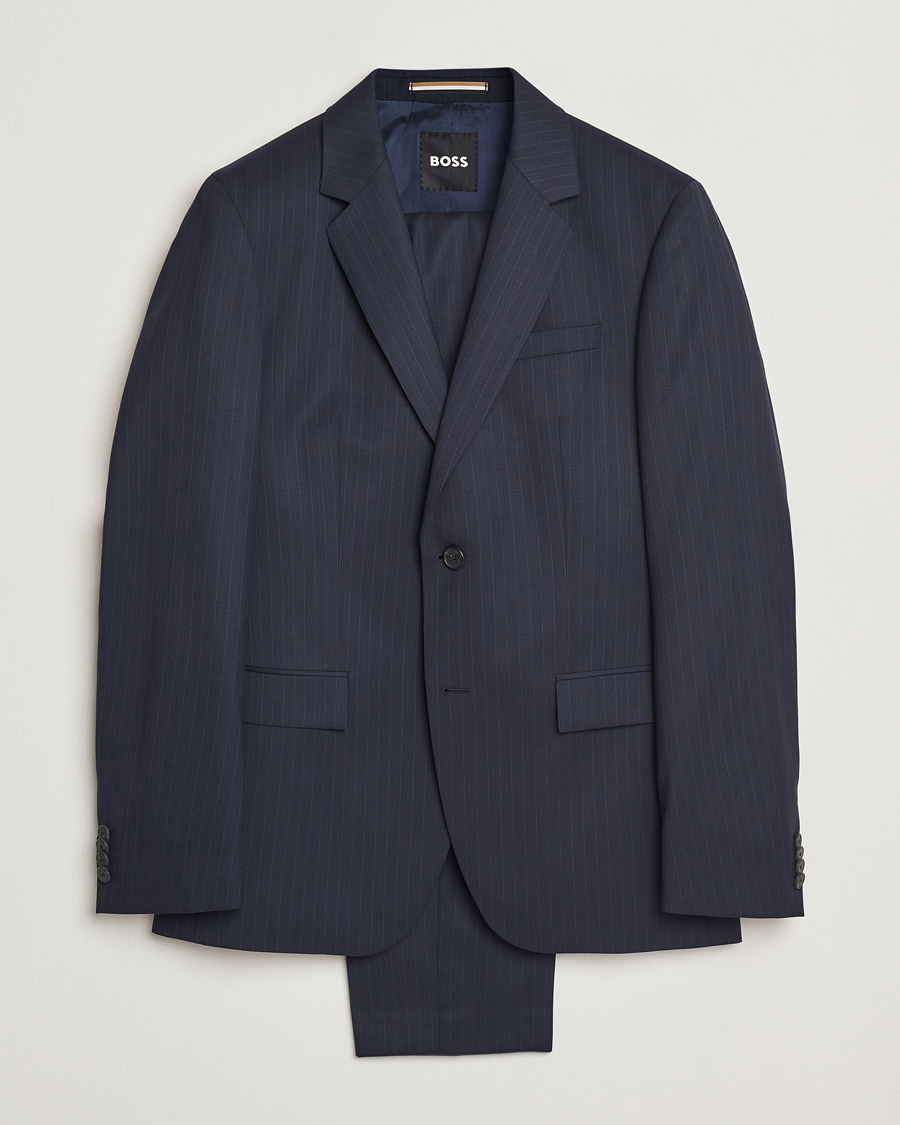 Herr | Kostymer | BOSS BLACK | Houston Wool Pinstriped Suit Dark Blue