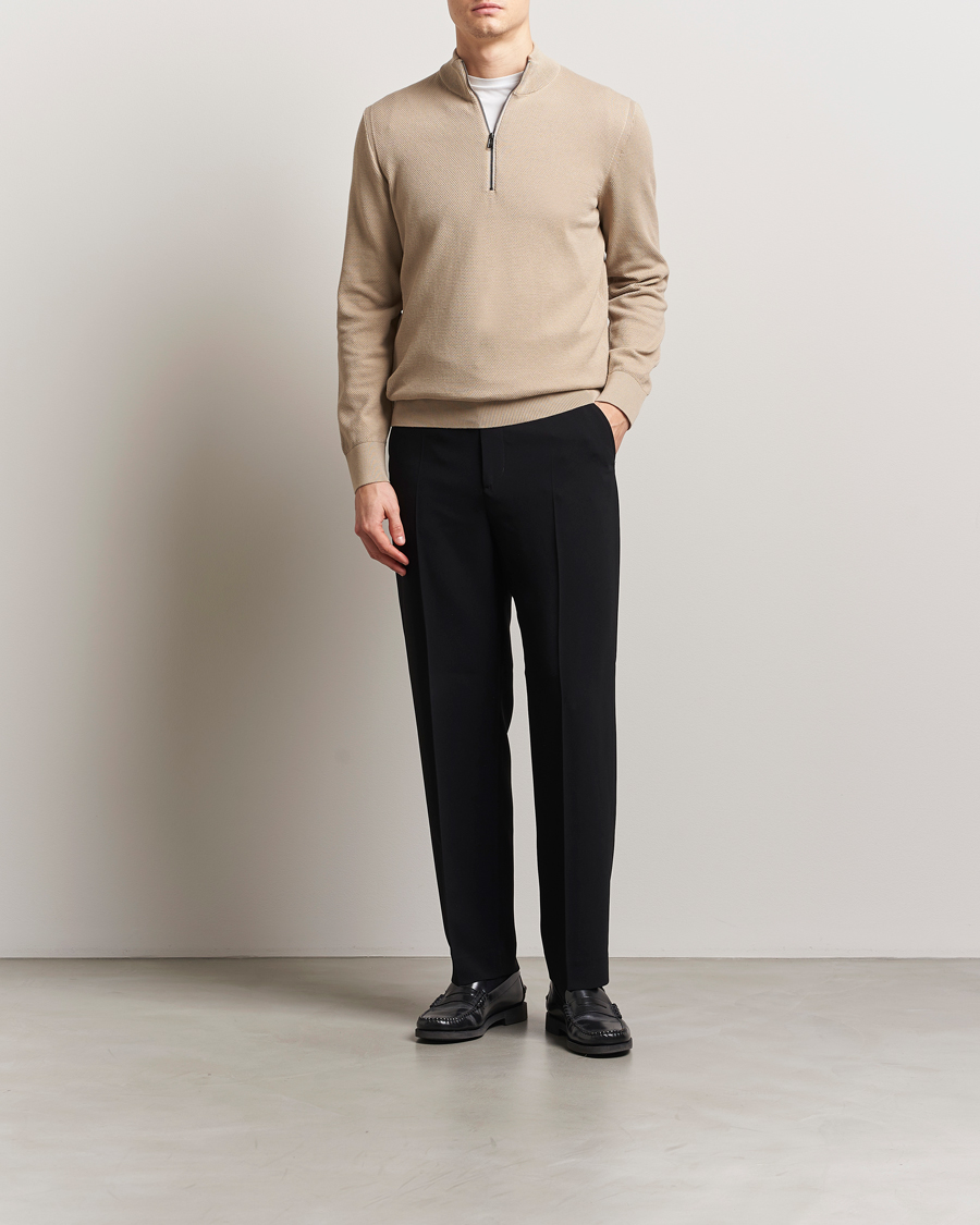 Herr | Tröjor | BOSS BLACK | Ebrando Knitted Half Zip Light Beige