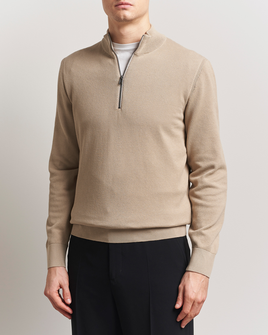 Herr | Tröjor | BOSS BLACK | Ebrando Knitted Half Zip Light Beige