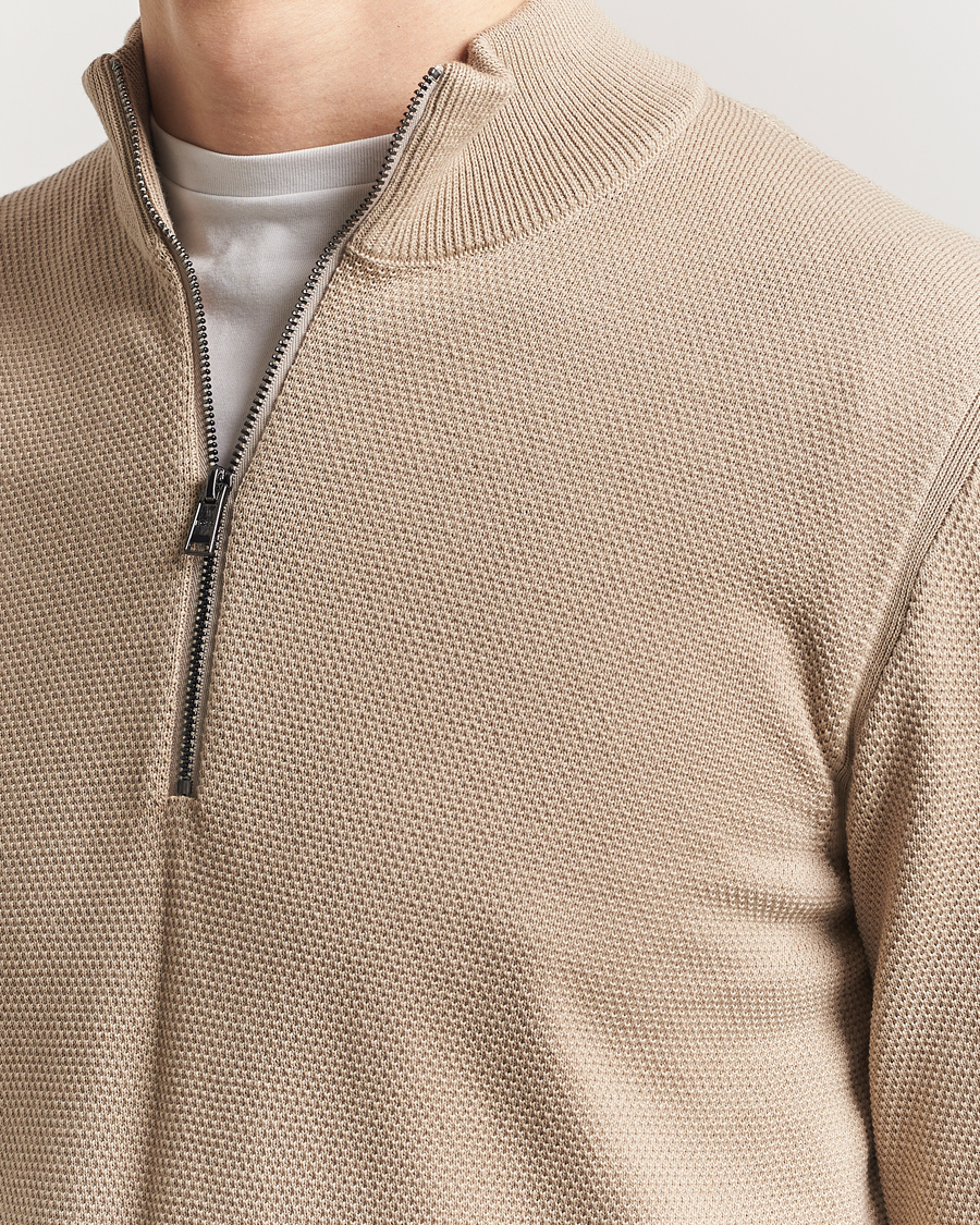 Herr | Tröjor | BOSS BLACK | Ebrando Knitted Half Zip Light Beige