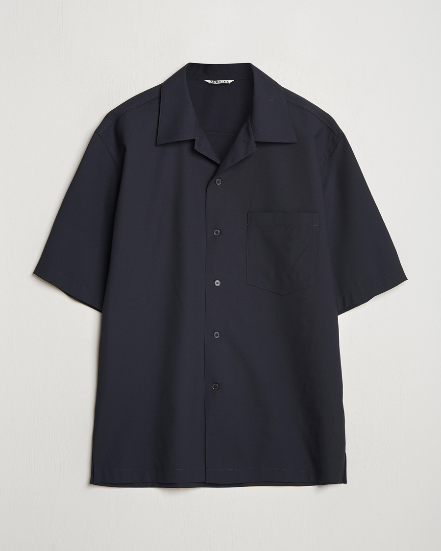 Herr | Skjortor | Auralee | Open Collar Short Sleeve Shirt Navy