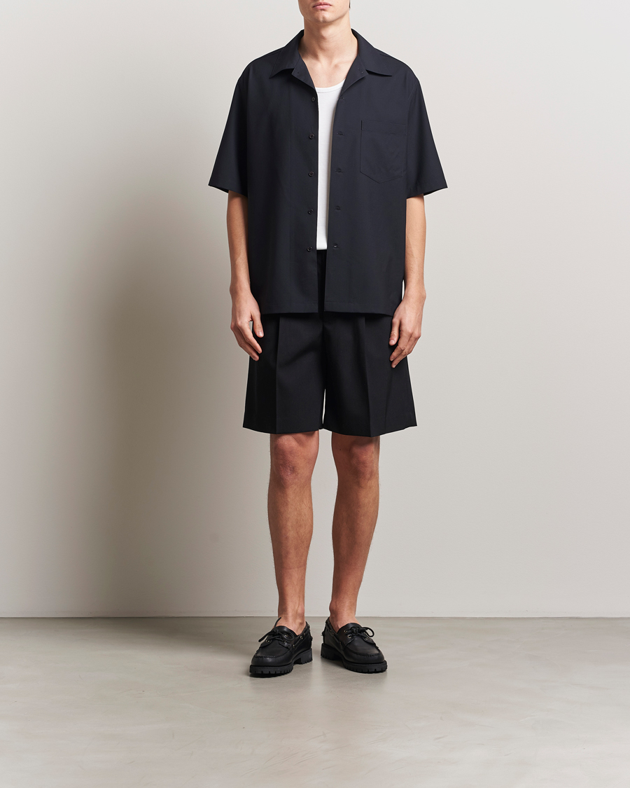 Herr | Skjortor | Auralee | Open Collar Short Sleeve Shirt Navy