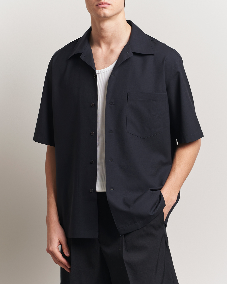 Herr | Skjortor | Auralee | Open Collar Short Sleeve Shirt Navy