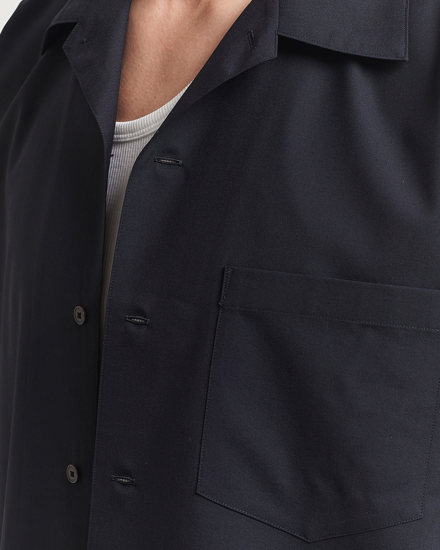 Herr | Skjortor | Auralee | Open Collar Short Sleeve Shirt Navy