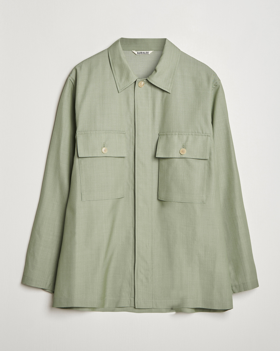 Herr | Skjortor | Auralee | Wool Herringbone Overshirt Olive