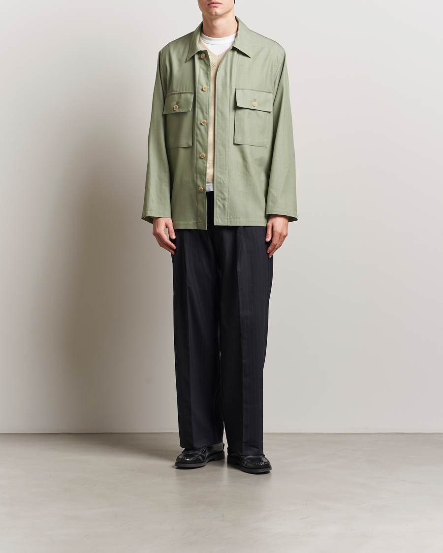 Herr | Skjortor | Auralee | Wool Herringbone Overshirt Olive