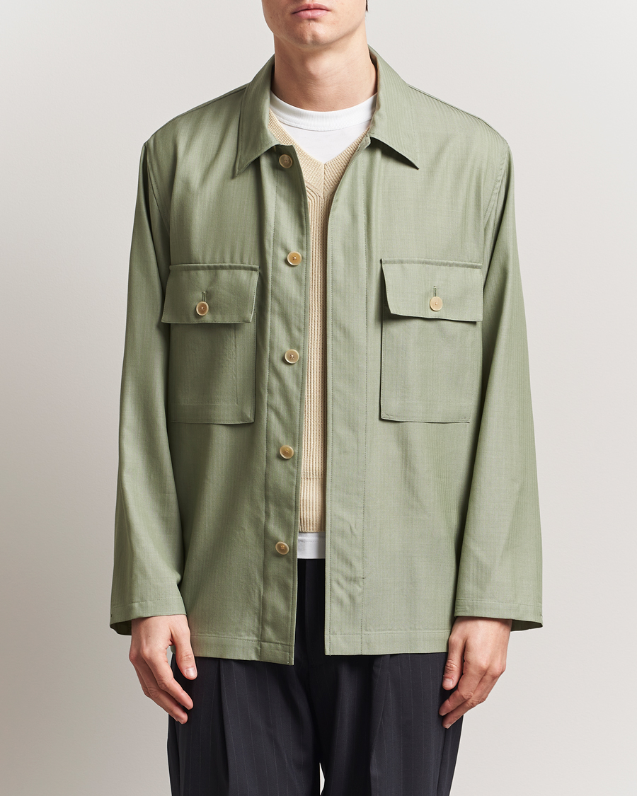 Herr | Skjortor | Auralee | Wool Herringbone Overshirt Olive