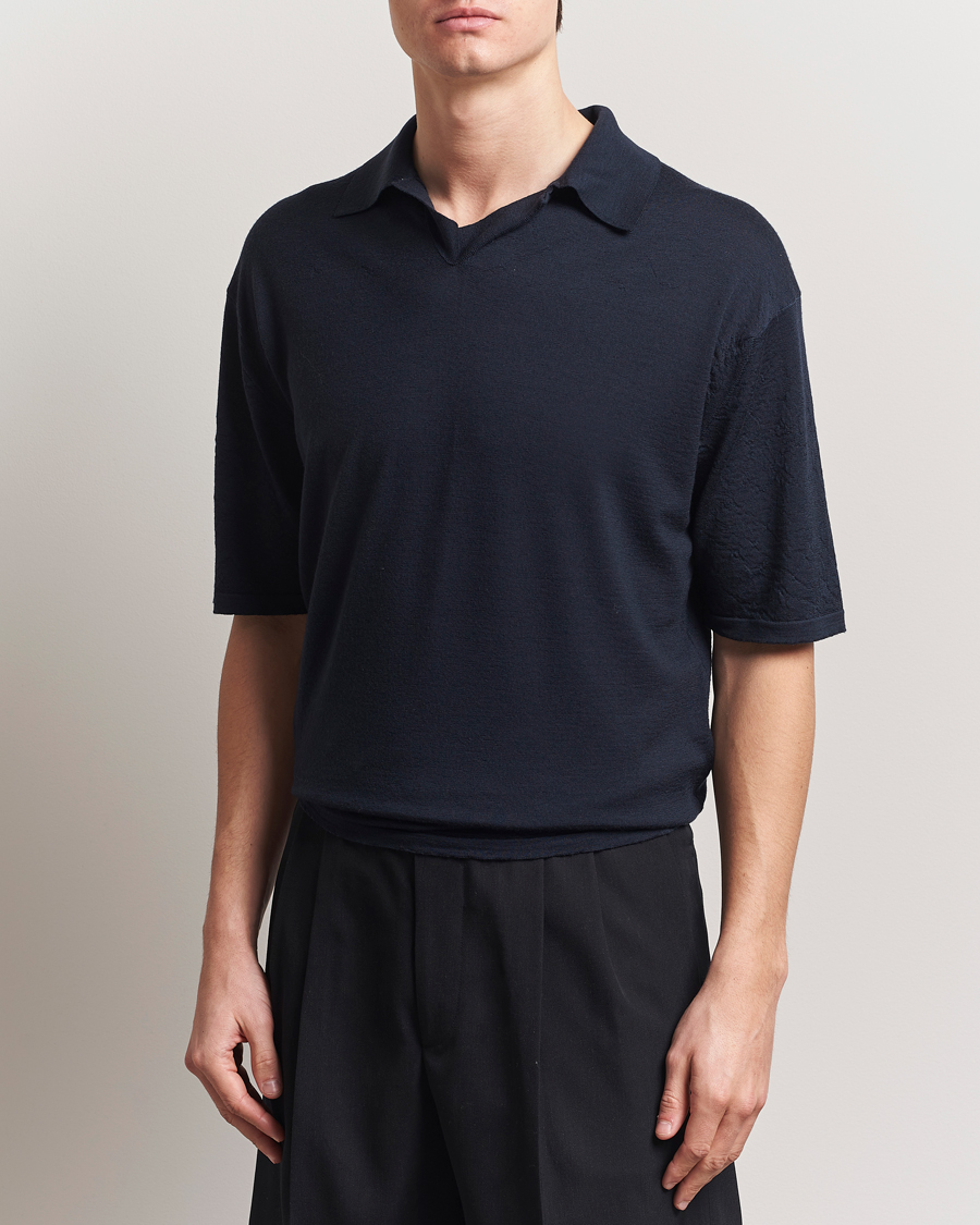 Herr | Tröjor | Auralee | Wool Knit Polo Navy