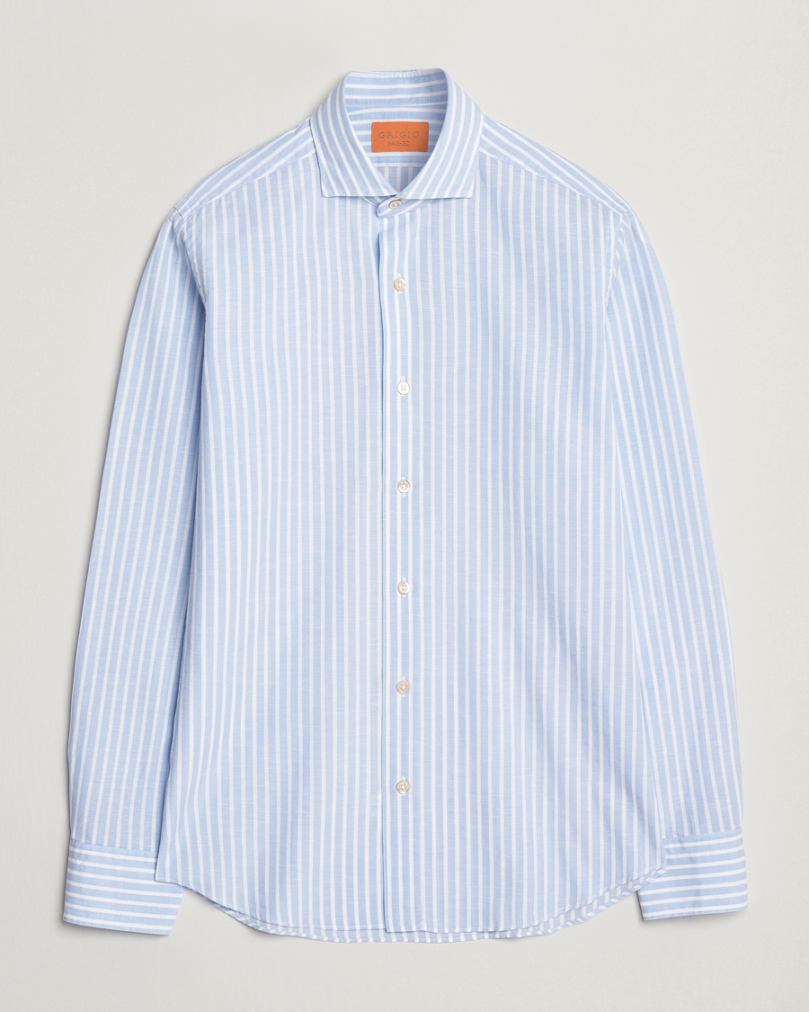 Herr | Skjortor | Grigio | Cotton Linen Casual Shirt Light Blue Stripe