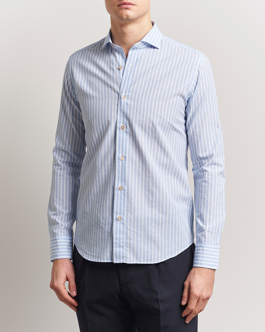 Herr | Skjortor | Grigio | Cotton Linen Casual Shirt Light Blue Stripe